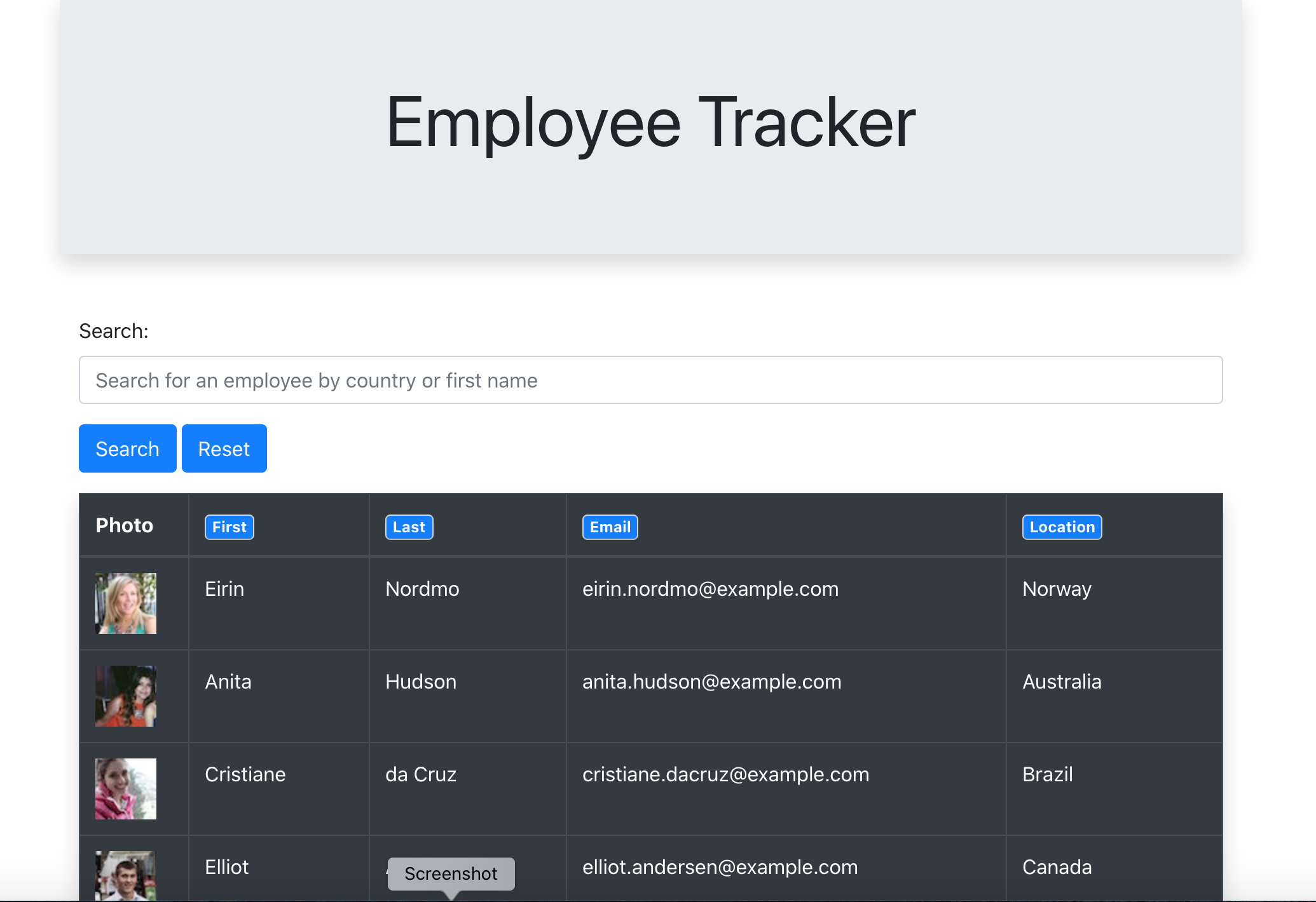 Employee directory screenshot link