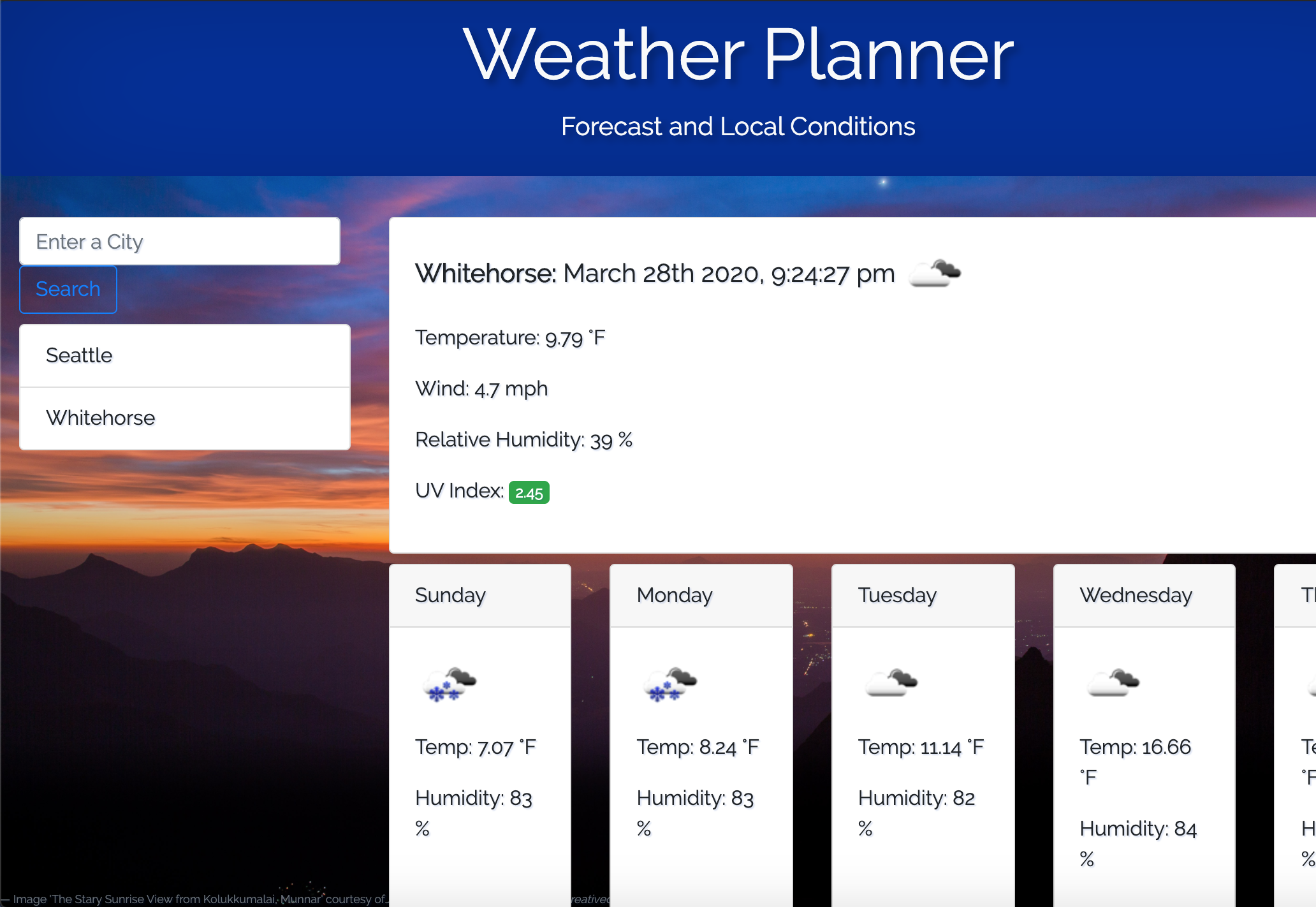 Weather planner screenshot link