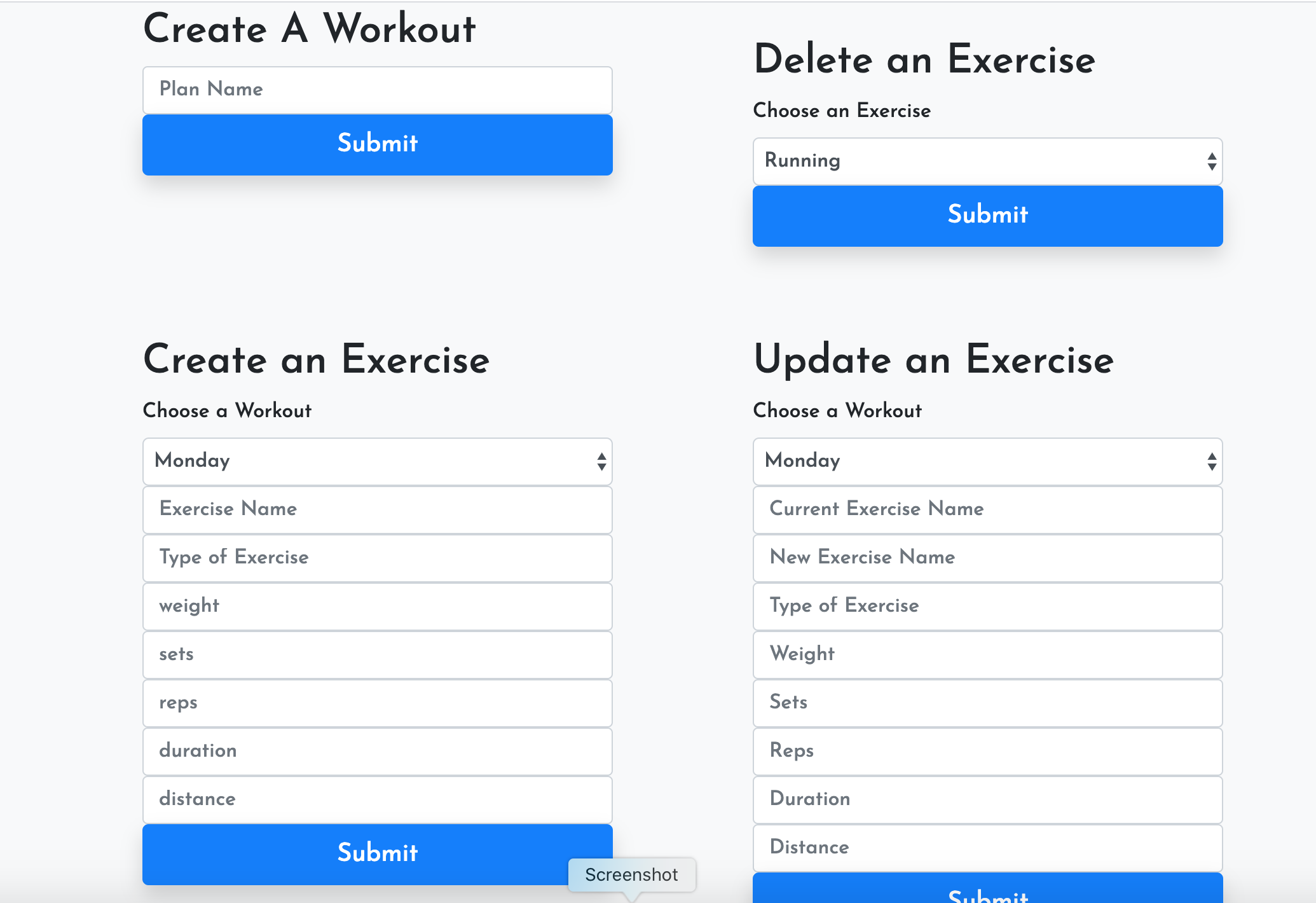 Workout planner screenshot link